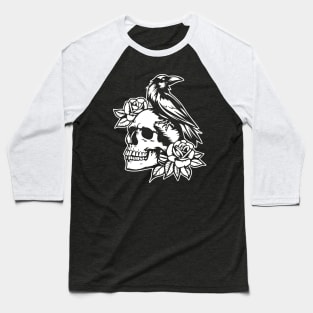 raven on skull tattoo design Baseball T-Shirt